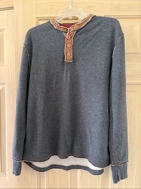 Men's Charcoal Gray Henley Sweatshirt with Brown Trim